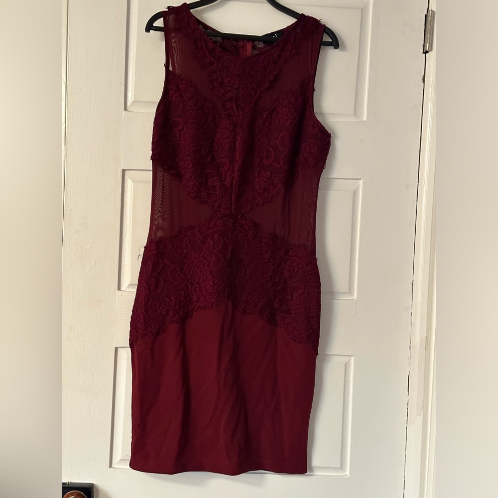 Love J Burgundy Backless Lace Dress